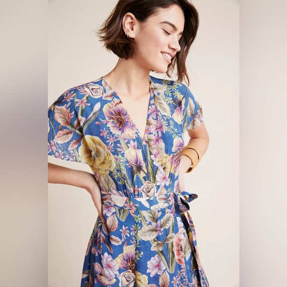 NWT size 10 Kachel x Anthropologie Willow blue floral wrap dress - Picture 3 of 7